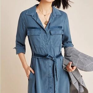 Anthropologie Cloth & Stone chambray utility shirt dress denim tie waist small